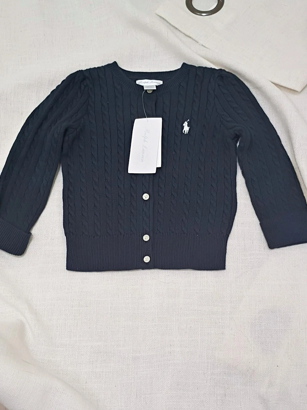 Ralph Lauren Baby Girls Mini-Cable Cotton Cardigan Blue